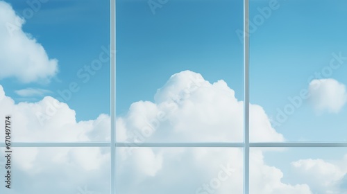 Illustration of Blue Sky with Clouds Floating in the Window - Generative AI