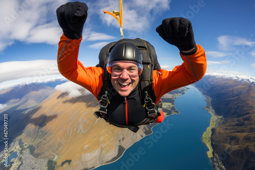 Male skydiver jumps from the aircraft. Extreme sport