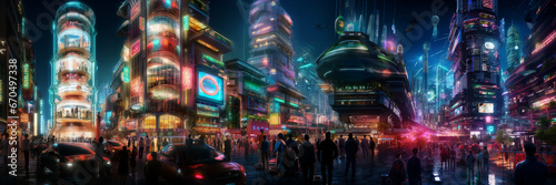 Futuristic cyberpunk urban cityscape, Neon Lights photo