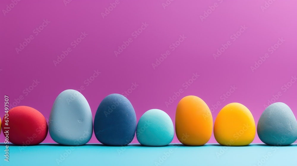 Colorful easter eggs on pastel background with copy space. Generative AI