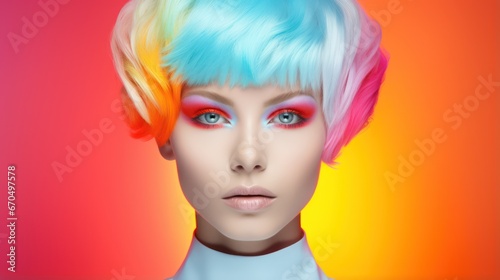 3D Illustration of a Woman with Colorful Dyed Hair Generative AI