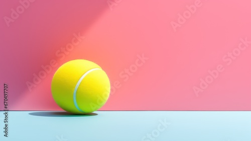 Yellow tennis ball on a pink background. 3d render illustration. Generative AI © Alex