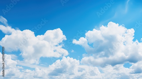 White fluffy clouds in the blue sky. 3d illustration. Natural background. Generative AI