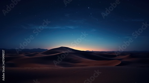 Desert sand dunes at night with starry sky. 3d rendering Generative AI