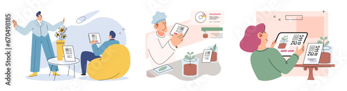 Cashless payment. Vector illustration. Online marketplaces often provide range of secure payment options for buyers Touchless payment methods are compatible with wide range of devices, including