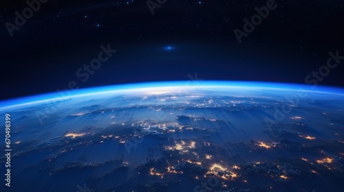 Earth's delicate horizon, a serene blend of our planet's blue with the deep cosmos.
