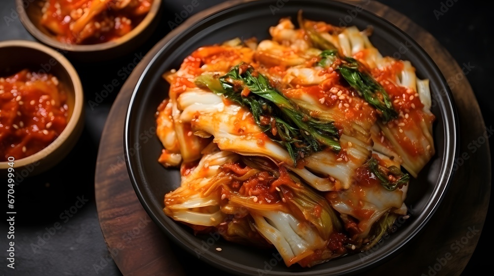 Kimchi cabbage. Perfect as an addition to dishes or eaten separately. Top view.