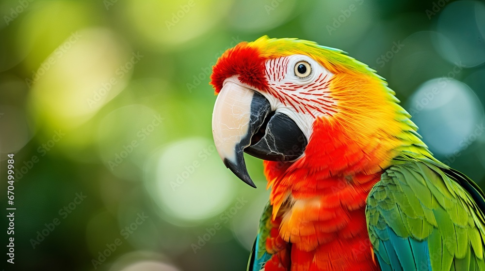 Excellent colourful parrot over tropical foundation