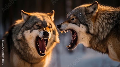 Eastern timber wolves yelling on a shake