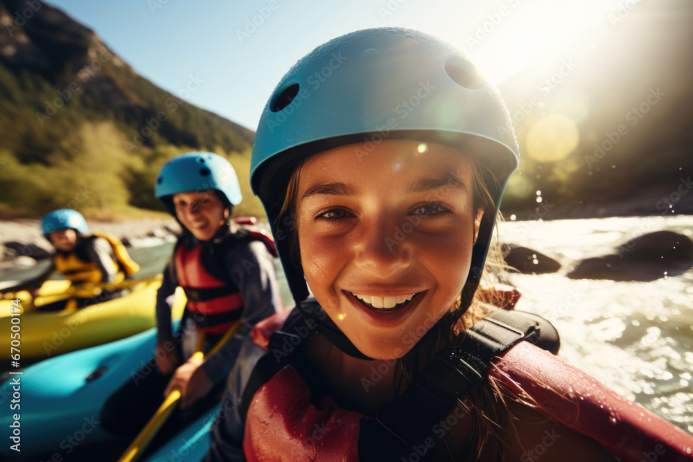 Portrait of a group of happy young people rafting. Extreme sport Portrait of a group of happy young people rafting. Extreme sport