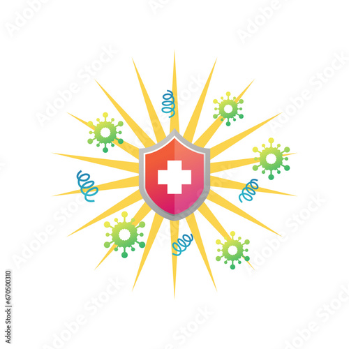 Antibacterial formula shield vector isolated sign for antiseptic cosmetics and medical pharmaceutical products