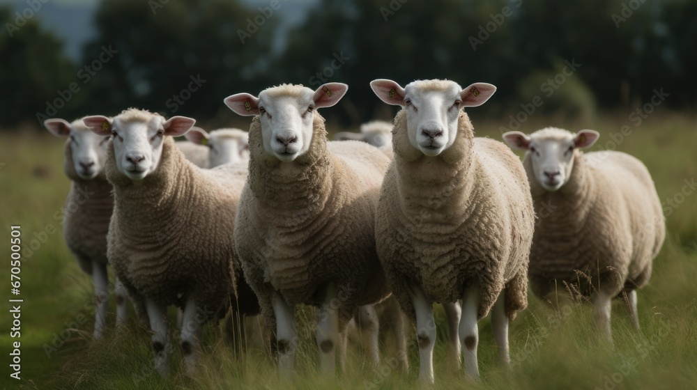 A grouchy looking white sheep chewing on grass. AI generated A grouchy looking white sheep chewing on grass. AI generated