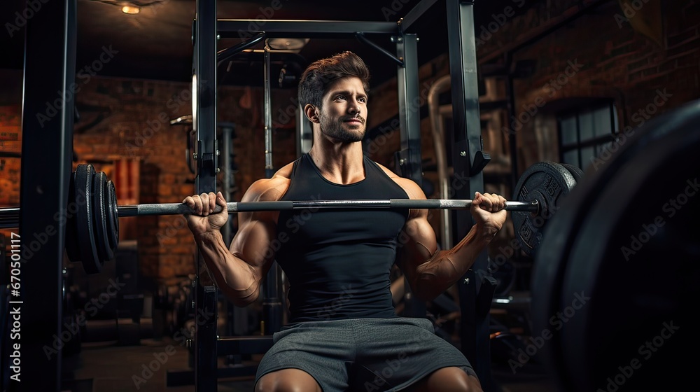 Fototapeta premium Exercise commitment, strength training, healthy lifestyle, workout inspiration, gym focus, fitness passion. Generated by AI.
