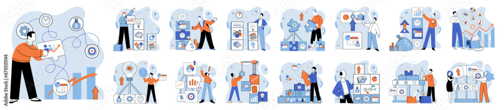 Business development. Vector illustration. Business Concept illustrations evoke emotions and connections with audiences Men and women empower each other to achieve success in business world Inclusive