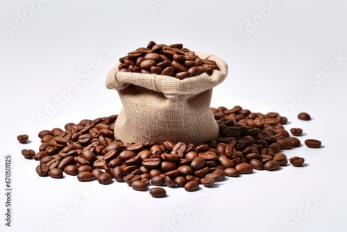 Bag of fresh roasted coffee beans isolated on white background