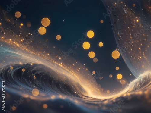 Abstract cosmic themed background wave swirls in space. Perfect for space, astronomy, and cosmic concepts, web banners and video backdrop.