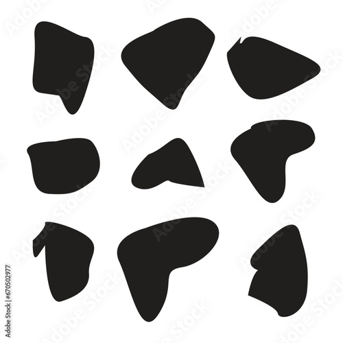 random shapes. Organic black blobs of irregular shape. Abstract blotch, inkblot and pebble silhouettes, elements water forms creative minimal bubble stone vector set
