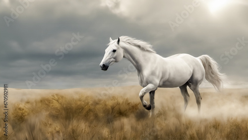 Forza e Bellezza- Corsa di un Cavallo Bianco nella Prateria