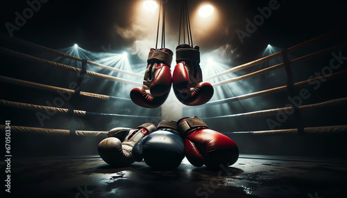 Ring con guantes de boxeo