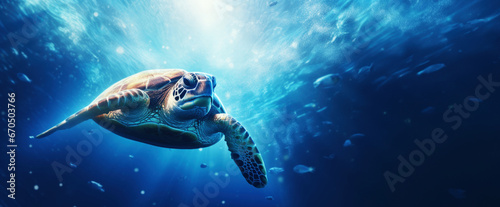 Turtle in the ocean with copy space. © Chrixxi