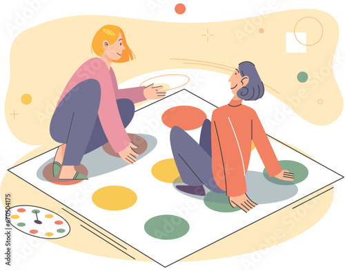 Game together. Family fun. Friendship time. Vector illustration. Engaging in game with loved ones fosters sense of belonging and unity People playing games together experience moments of shared