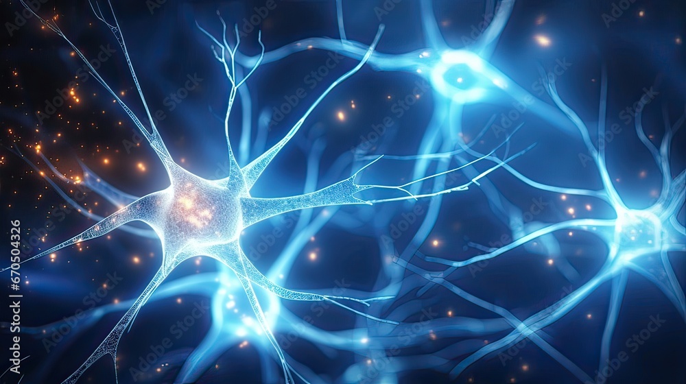 Neuron cells, glowing links, nervous system, neural marvel, captivating journey, electrical communication. Generated by AI. Neuron cells, glowing links, nervous system, neural marvel, captivating journey, electrical communication. Generated by AI.