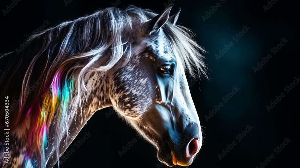 Representation of a multi-colored horse. Agrarian generation. Stallion within the new discuss