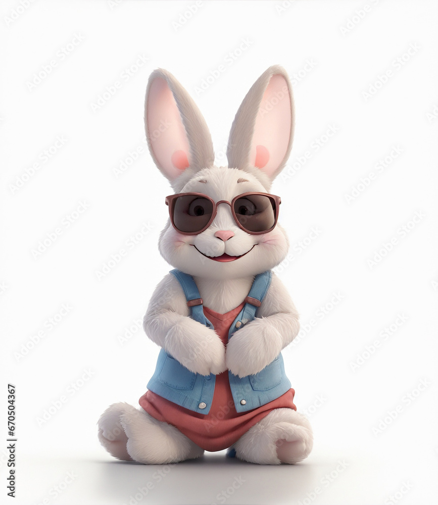 Adorable 3d rendered cute happy smiling and joyful baby bunny rabbit wearing glasses cartoon character on white backdrop Adorable 3d rendered cute happy smiling and joyful baby bunny rabbit wearing glasses cartoon character on white backdrop