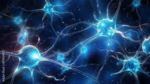 Neuron cells, glowing link knots, nervous system, electrical connections, secrets, captivating, inner workings. Generated by AI.