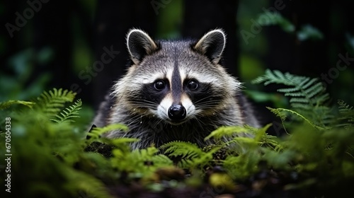 Representation of a charming clever raccoon, closeup, confined on white foundation