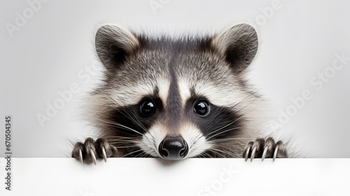 Representation of a charming clever raccoon, closeup, confined on white foundation © Roma