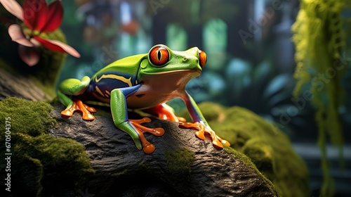 Red-eyed Tree Frog, Agalychnis callidryas, sitting on the green take off in tropical woodland © Roma