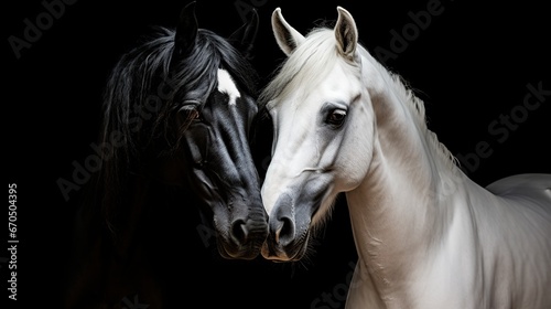 White and dark horse near up representation