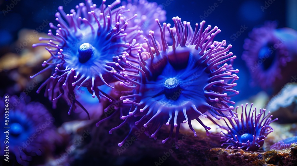 Zoanthids frag, Zoanthids colonies development from frags within the reef tank, with movement in water current Zoanthids frag, Zoanthids colonies development from frags within the reef tank, with movement in water current