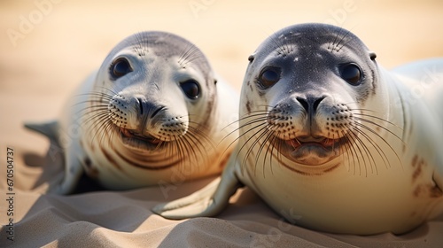 Snickering out boisterous. Amusing creature meme picture of cheerful creatures having fun. Silly natural life picture of two wonderful neighborly dim seals playing around and clearly photo