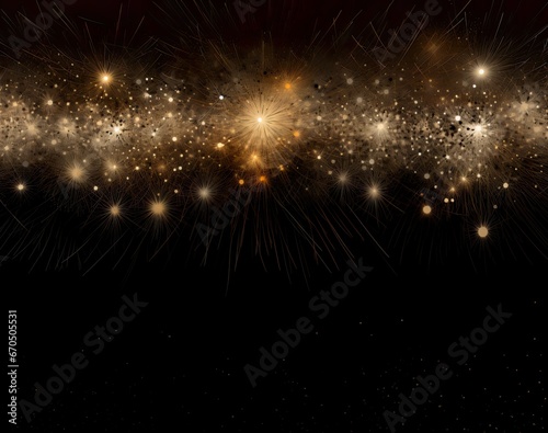 Golden fireworks with bokeh effects creating an abstract New Year ambiance  space for text placement. Realistic fireworks isolated on dark backdrop  adding a touch of festive celebration.