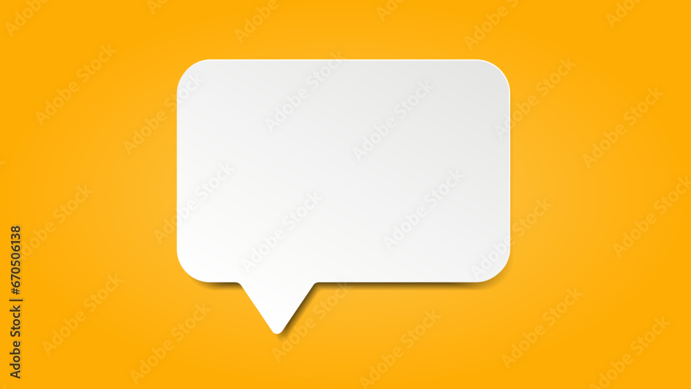 White paper cut out speech chat, conversation box isolated on yellow background. Vector illustration.