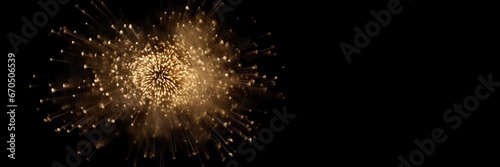 Golden fireworks with bokeh effects creating an abstract New Year ambiance, space for text placement. Realistic fireworks isolated on dark backdrop, adding a touch of festive celebration. photo