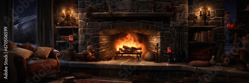Fireplace, crackling, chilly night, heartwarming, delightful escape, dancing flames, tranquility, homely bliss. Generated by AI.