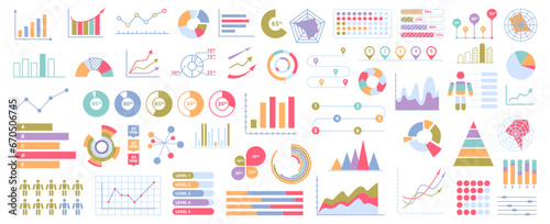 Chart and graphs vector flat cartoon icons. Statistics, growth and pie chart icon set. Stats and diagram, financial analytics, sales increase and reduce concept. Web design elements