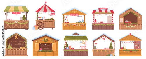 Obraz na płótnie Christmas market stall kiosk vector set