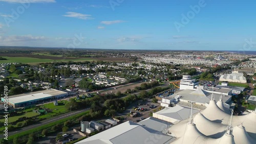 Aerial drone footage of the famous Butllins holiday camp based in the seaside town of Skegness Lancashire, UK photo