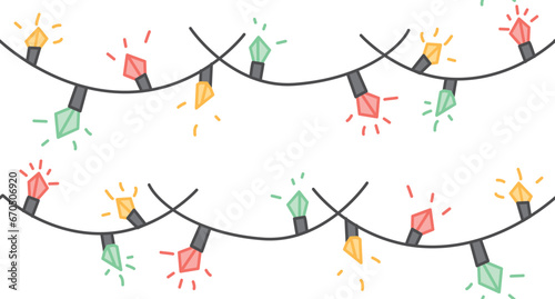Seamless pattern with colorful Christmas lights. Vector backdrop with Bright New Year garlands in simple flat style.