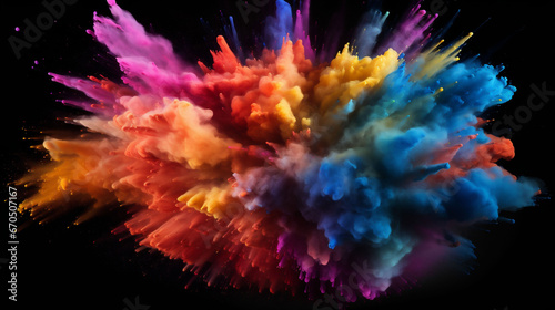 Colorful dust explosion on black background creative wallpaper texture