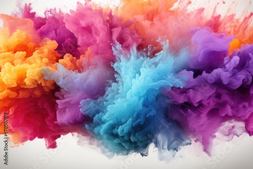 Colorful mixed rainbow powder explosion isolated on white background