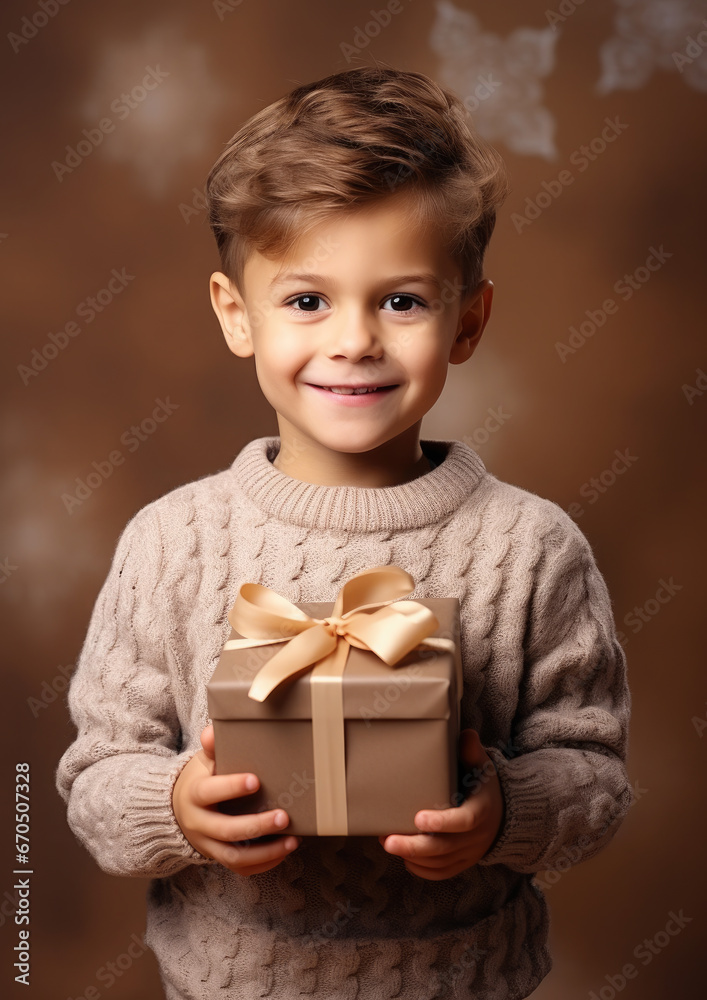 little cute boy holding gift box with ribbons on color background, child in knitted sweater, smiling happy kid, new year, christmas, eve, present, kindergarten, childhood, holiday, winter, toddler little cute boy holding gift box with ribbons on color background, child in knitted sweater, smiling happy kid, new year, christmas, eve, present, kindergarten, childhood, holiday, winter, toddler