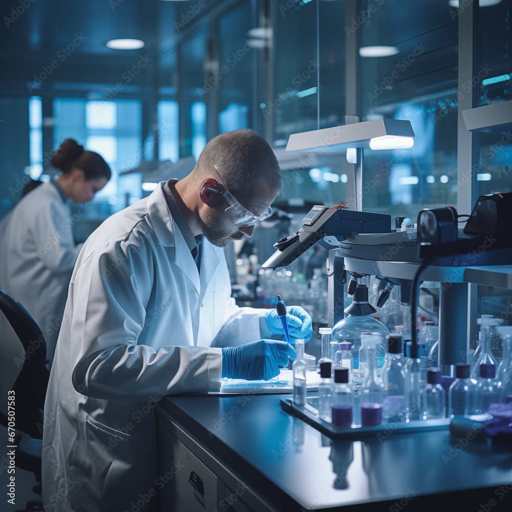 The scientist works in the laboratory The scientist works in the laboratory