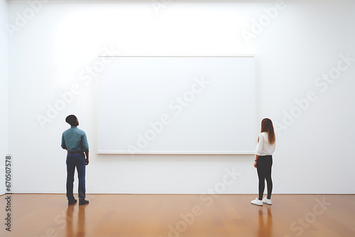 people looking at a blanc canvas in a museum, interior, museum, artgallery, mockup