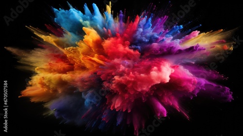 Colorful paint explosion isolated on black background