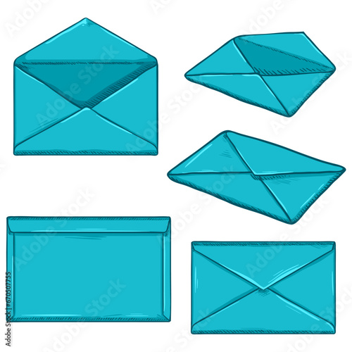 Vector Set of Cartoon Turquoise Envelopes.